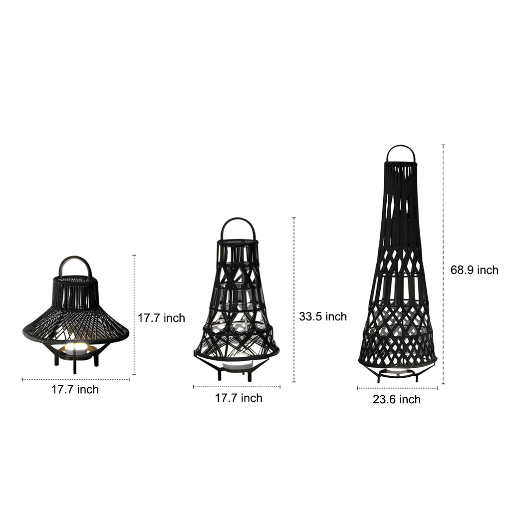 Rustic Tribal Outdoor Floor Lamp - Stainless Steel Black Finish