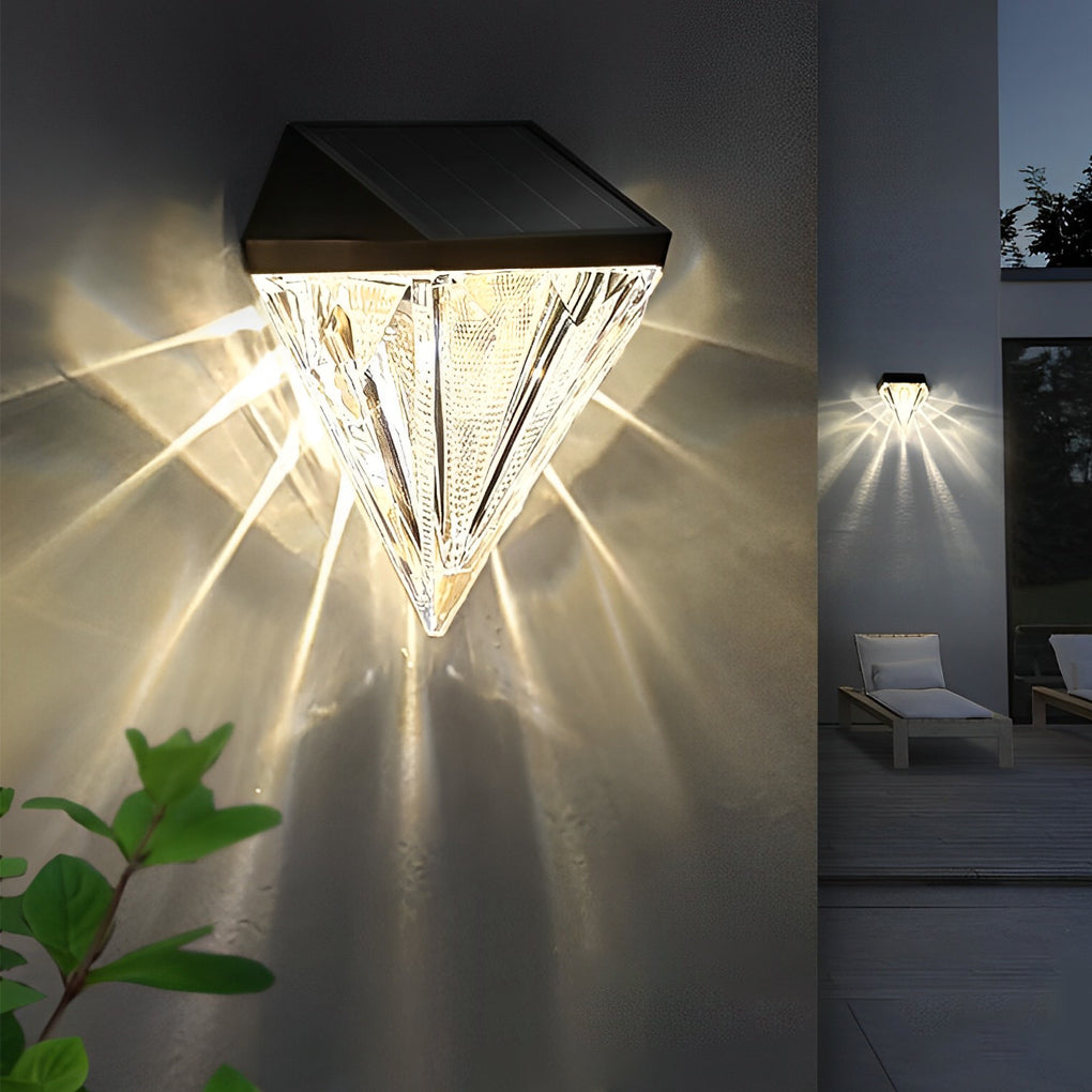 Geometric Solar LED Outdoor Wall Light – Modern Waterproof Black