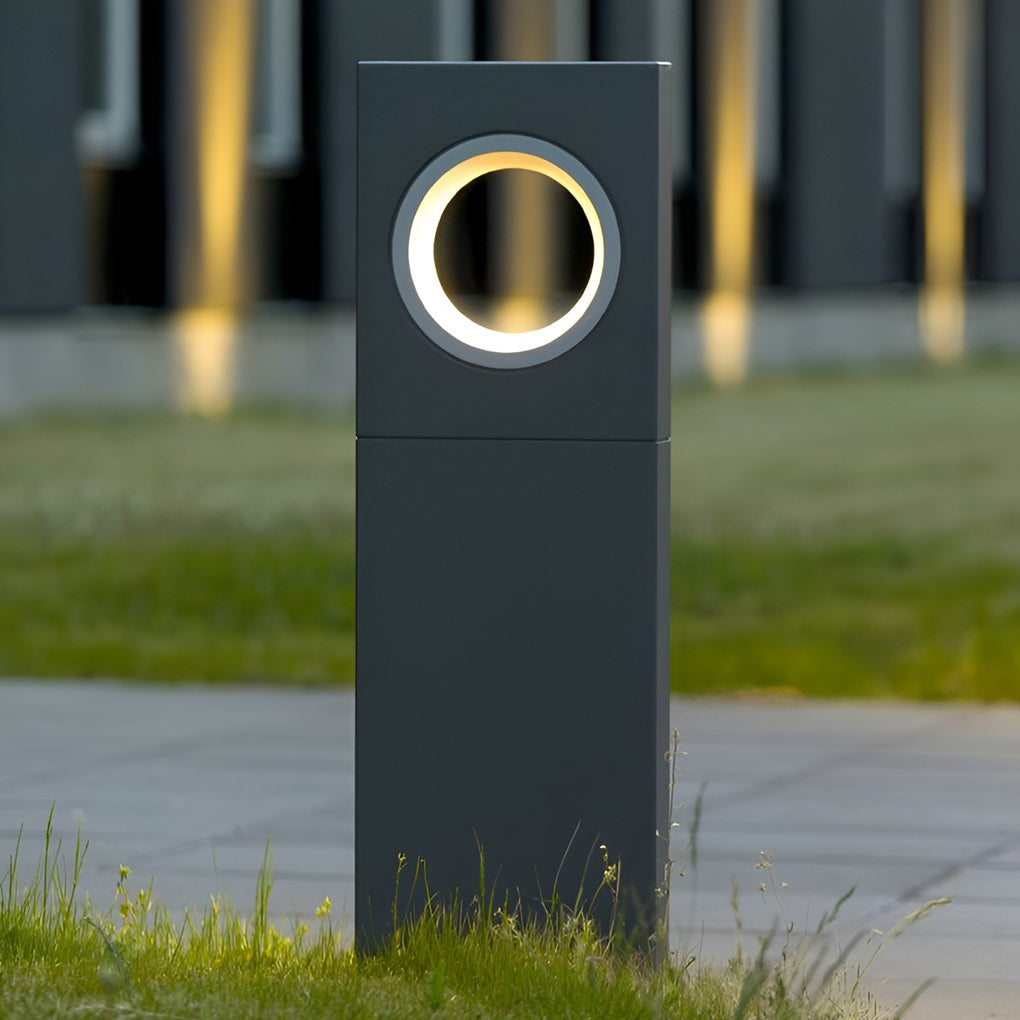 Modern Black Aluminum Outdoor Pathway Bollard Light with Round Top