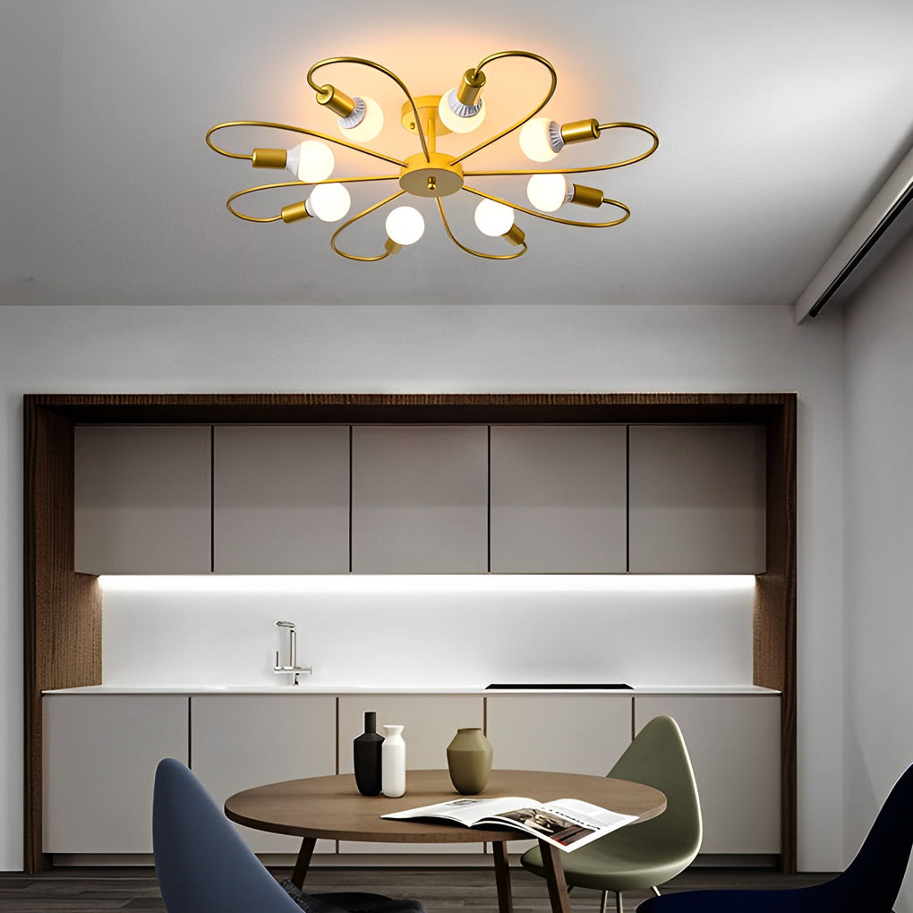 Nordic Flower Iron Semi Flush Mount Ceiling Light