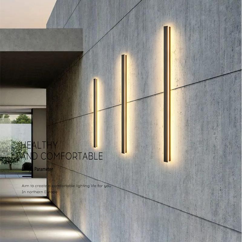 Waterproof Linear LED Outdoor Wall Light Black Metal Porch Lamp