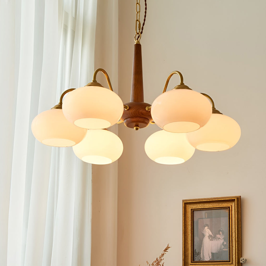 Modern Farmhouse Glass Wood Chandelier - 4 or 6 Light E27 Fixture
