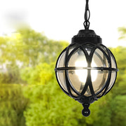 Retro Aluminum Glass Ball Pendant Outdoor Ceiling Light