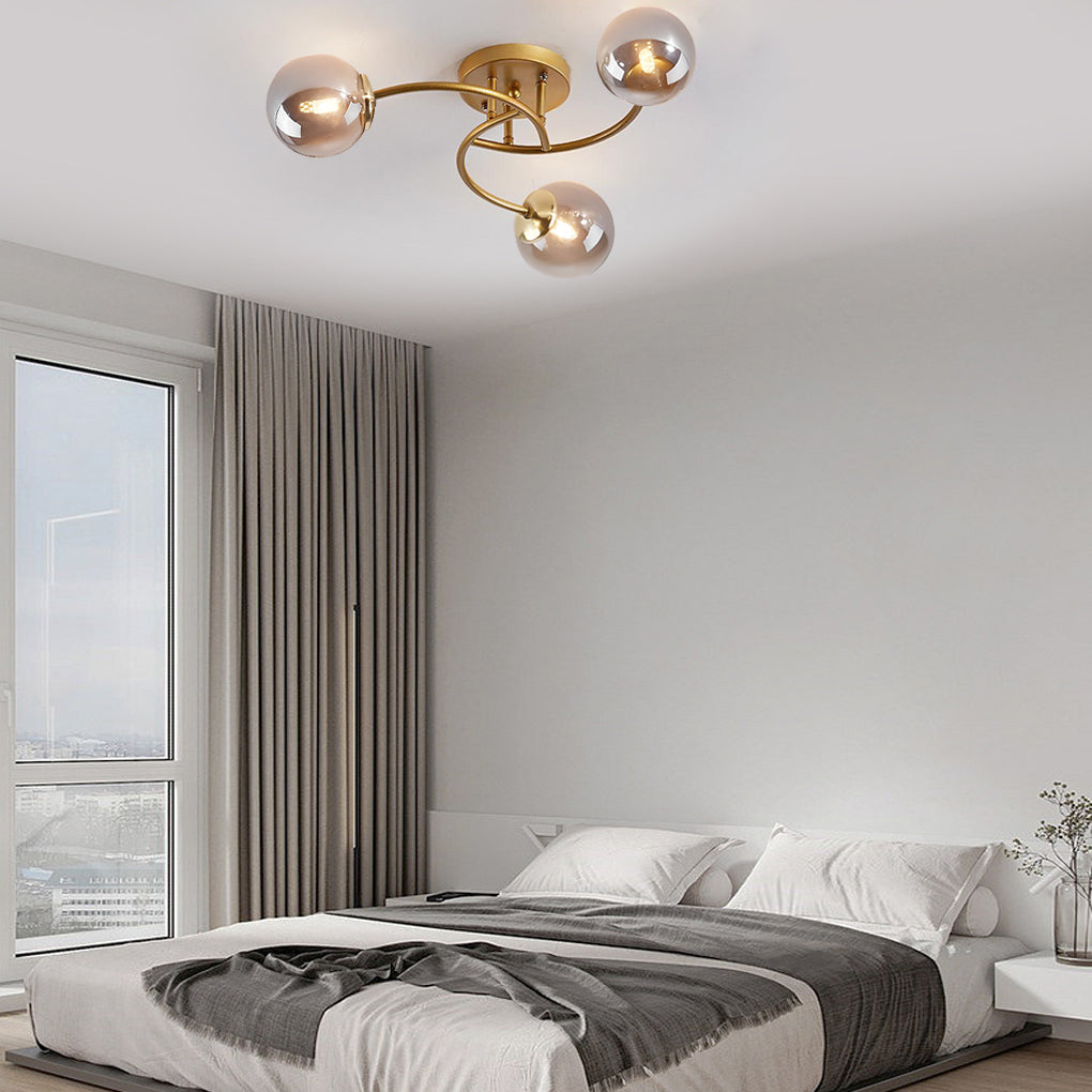 Modern Glass Globe Semi Flush Mount Ceiling Light - 3 or 5 Light