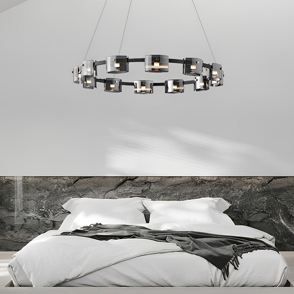 Modern Glass Circle LED Chandelier with Stepless Dimming & Memory