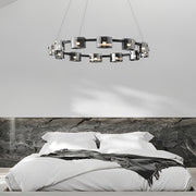 Modern Glass Circle LED Chandelier with Stepless Dimming & Memory