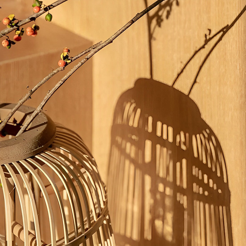 Handwoven Rattan Lantern Pendant Light - Rustic Modern Ceiling Lamp