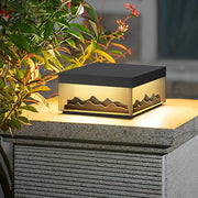Mountain Scenery Solar LED Fence Post Light - Modern Black Steel