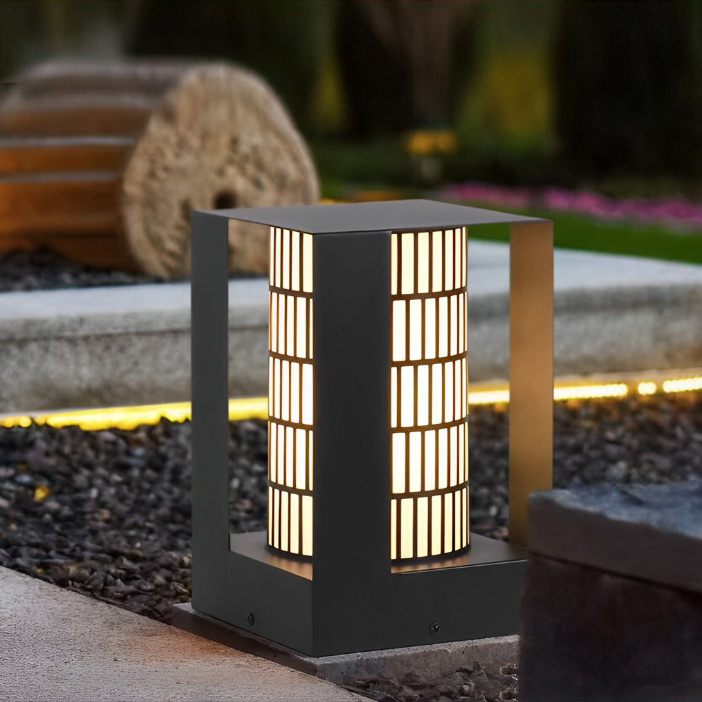 Lattice Panel Cylinder LED Outdoor Landscape Light in Black