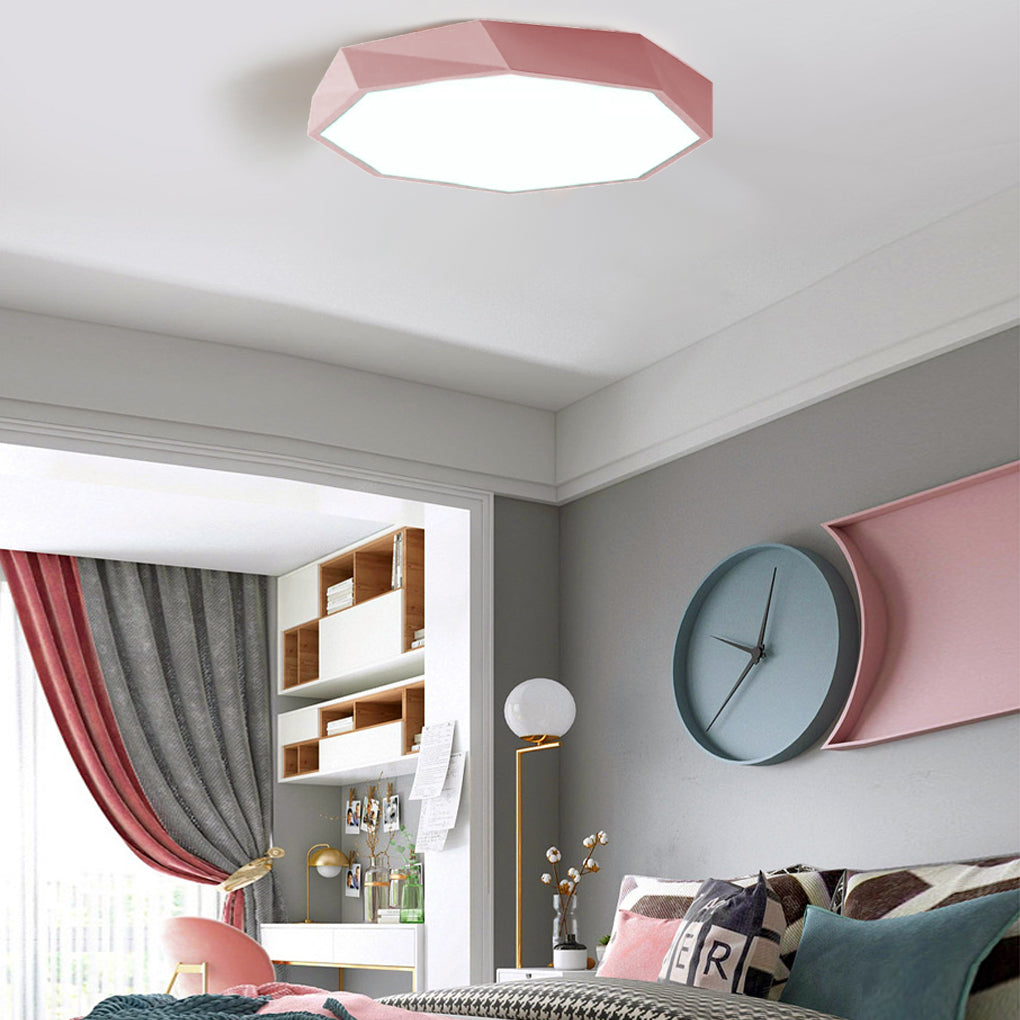 Modern Geometric LED Flush Mount Ceiling Light with Remote Control