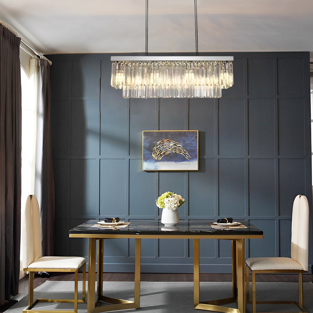 Rectangular Crystal LED Chandelier Industrial Metal Pendant Light