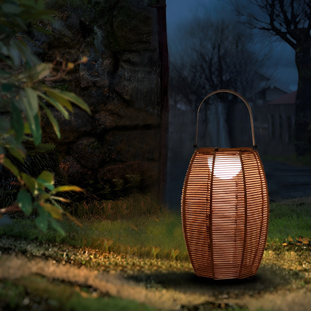 Solar Rattan Lantern Outdoor Floor Lamp with Motion Sensor IP65