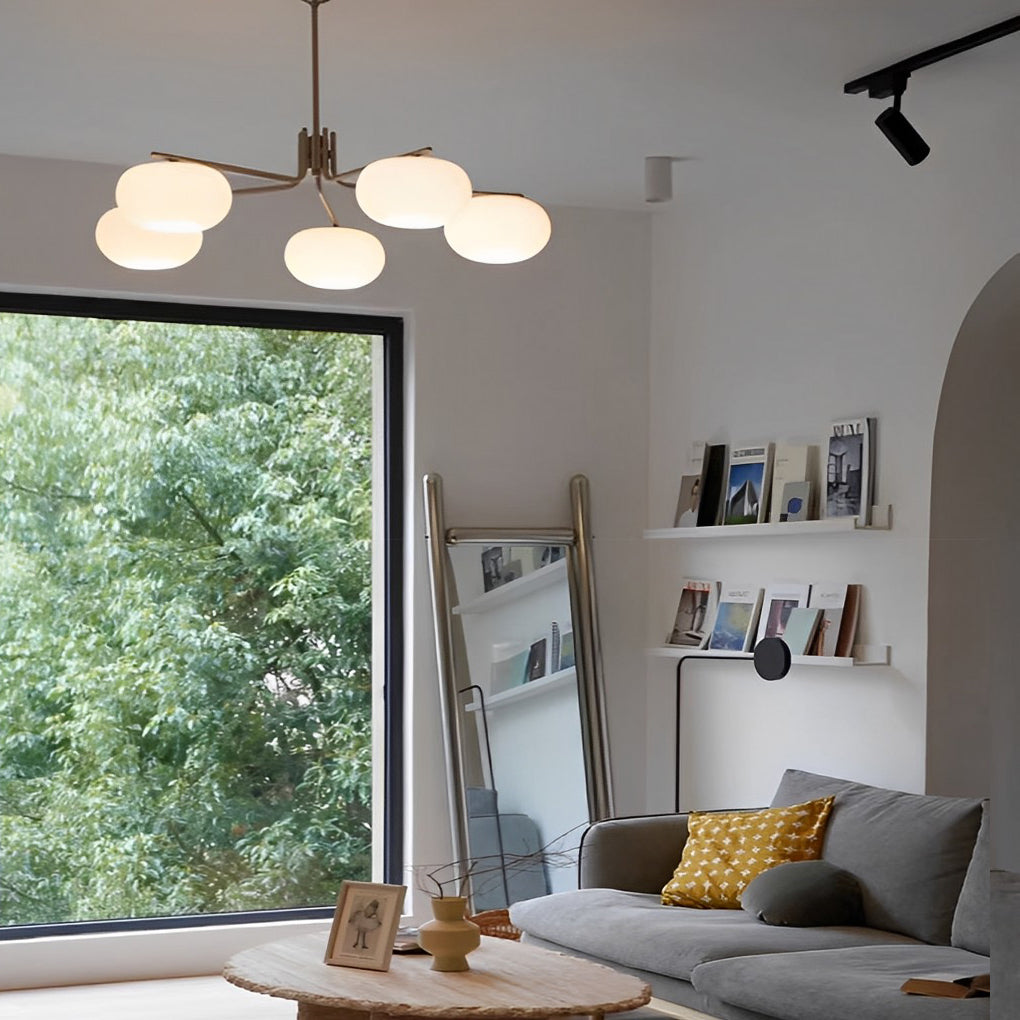 5-Light Glass Chandelier with 3-Step Dimming LED Nordic Hanging Lamp