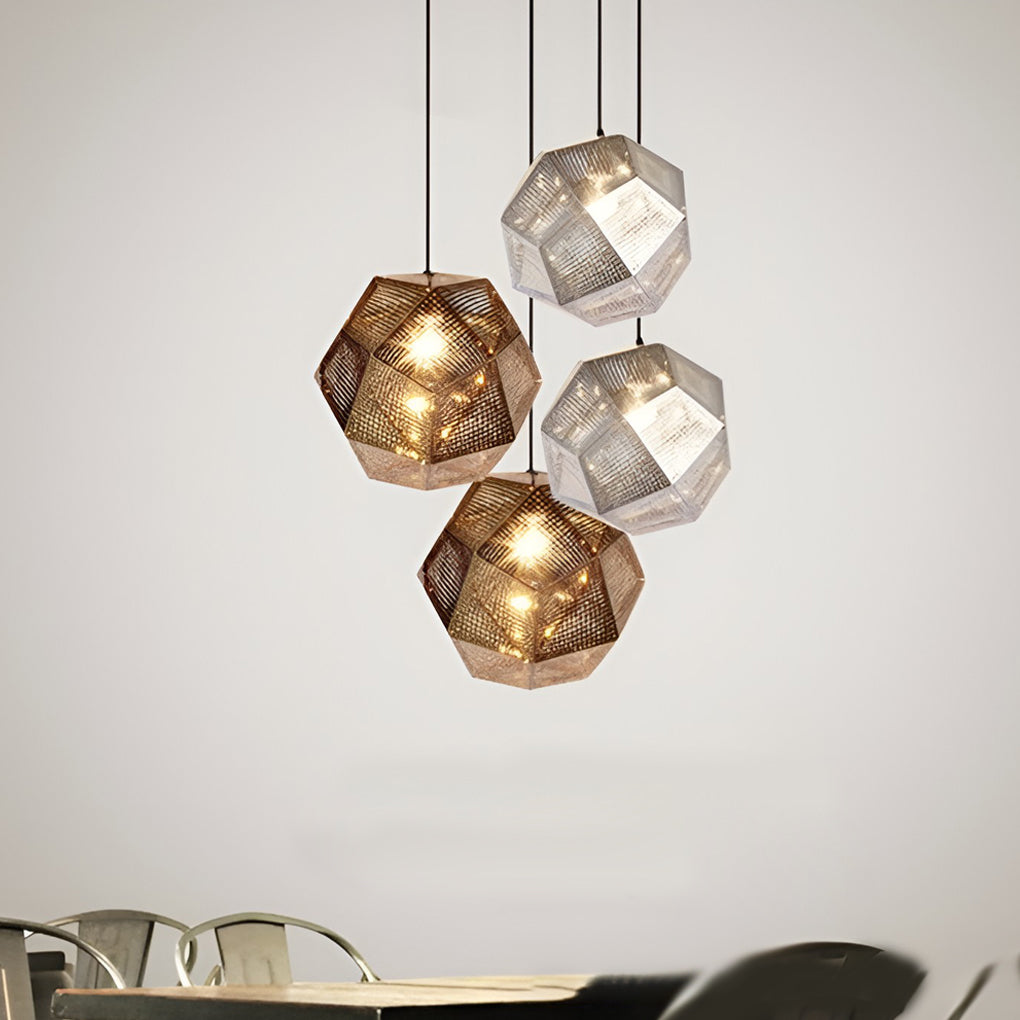 Geometric Round Electroplated Metal Pendant Light