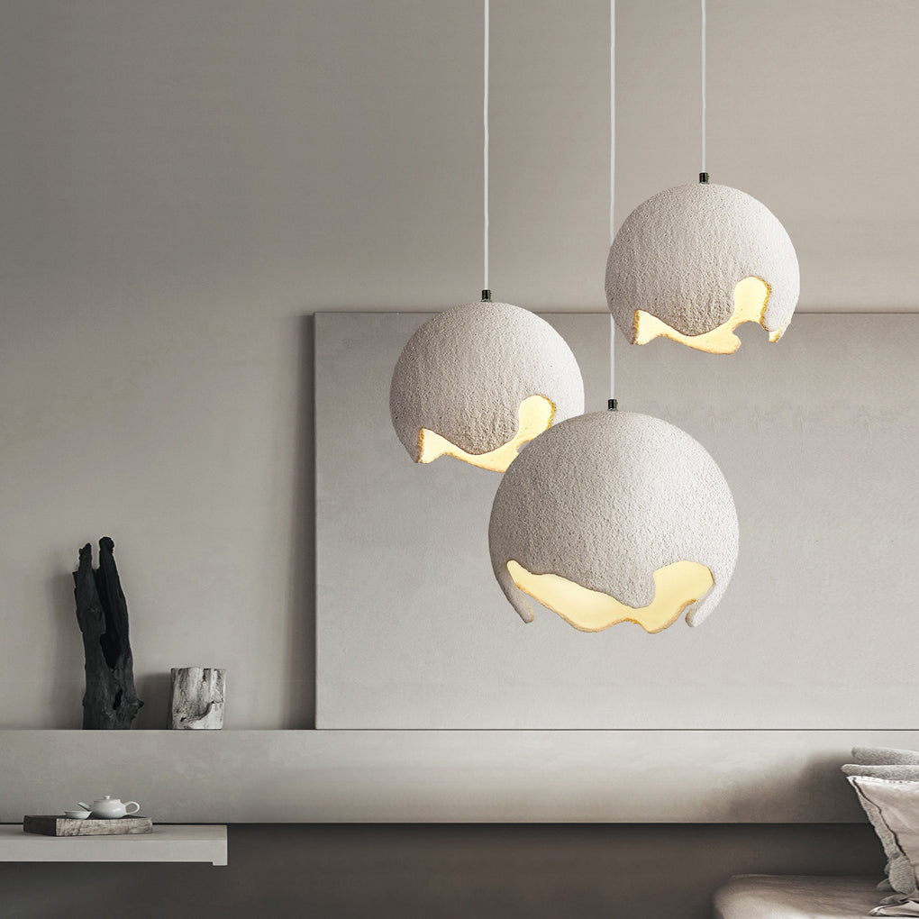 Modern Irregular Ball Pendant Light - Creamy White Resin & Iron