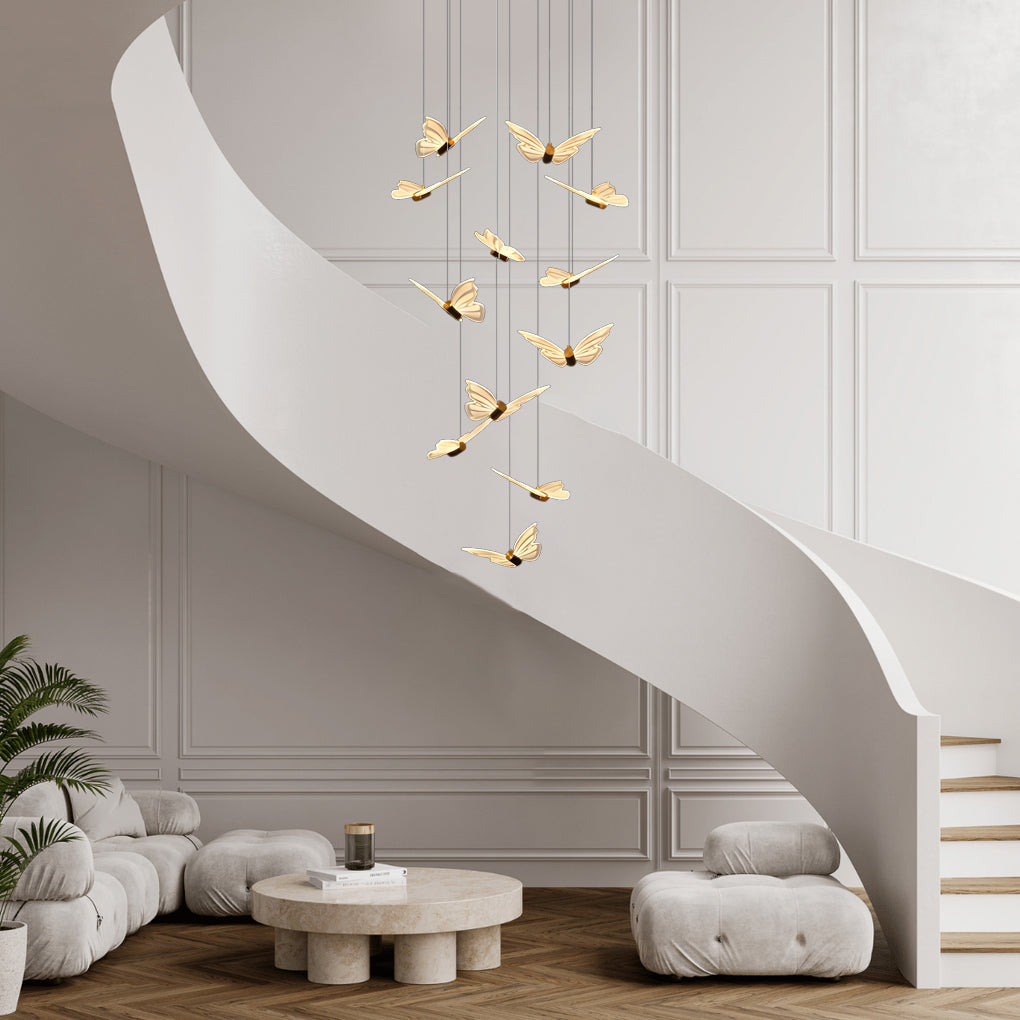 Butterfly Spiral LED Staircase Chandelier with 3-Step Dimming