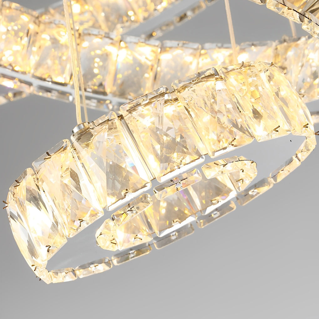 Crystal LED Chandelier 3-Tier Modern Geometric Ring Pendant Light