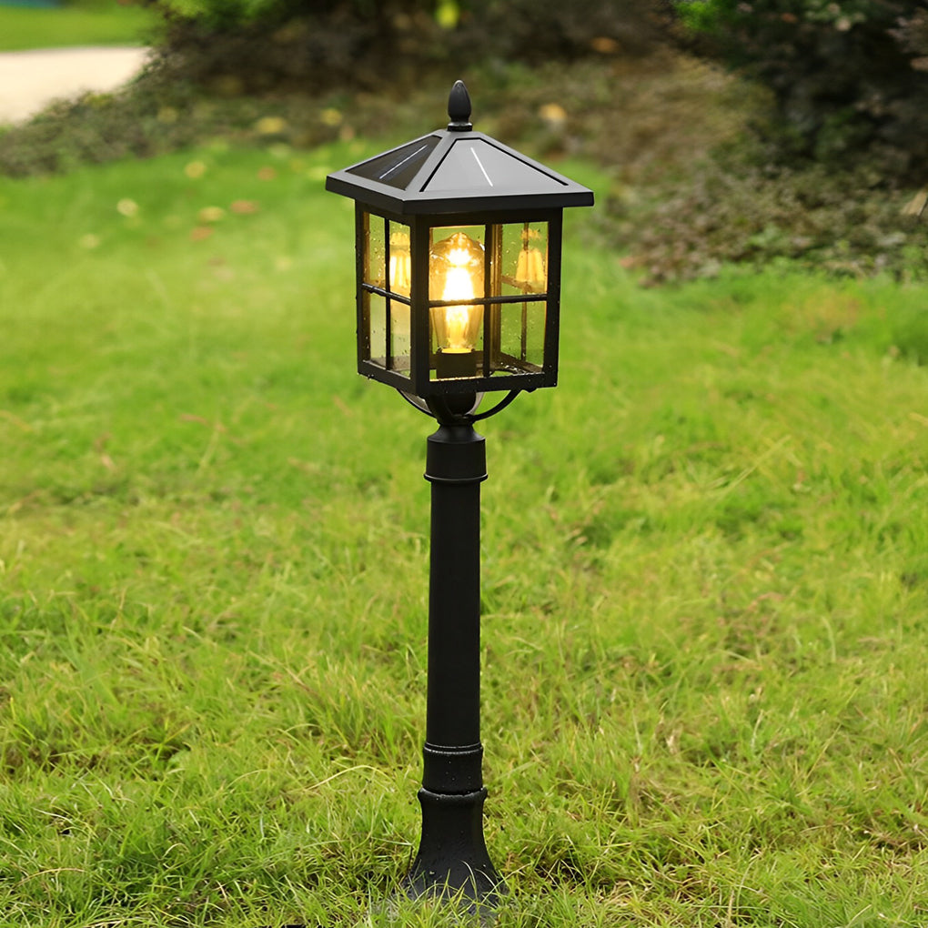 Retro Black Aluminum Solar & Hardwired Outdoor Lawn Lamp