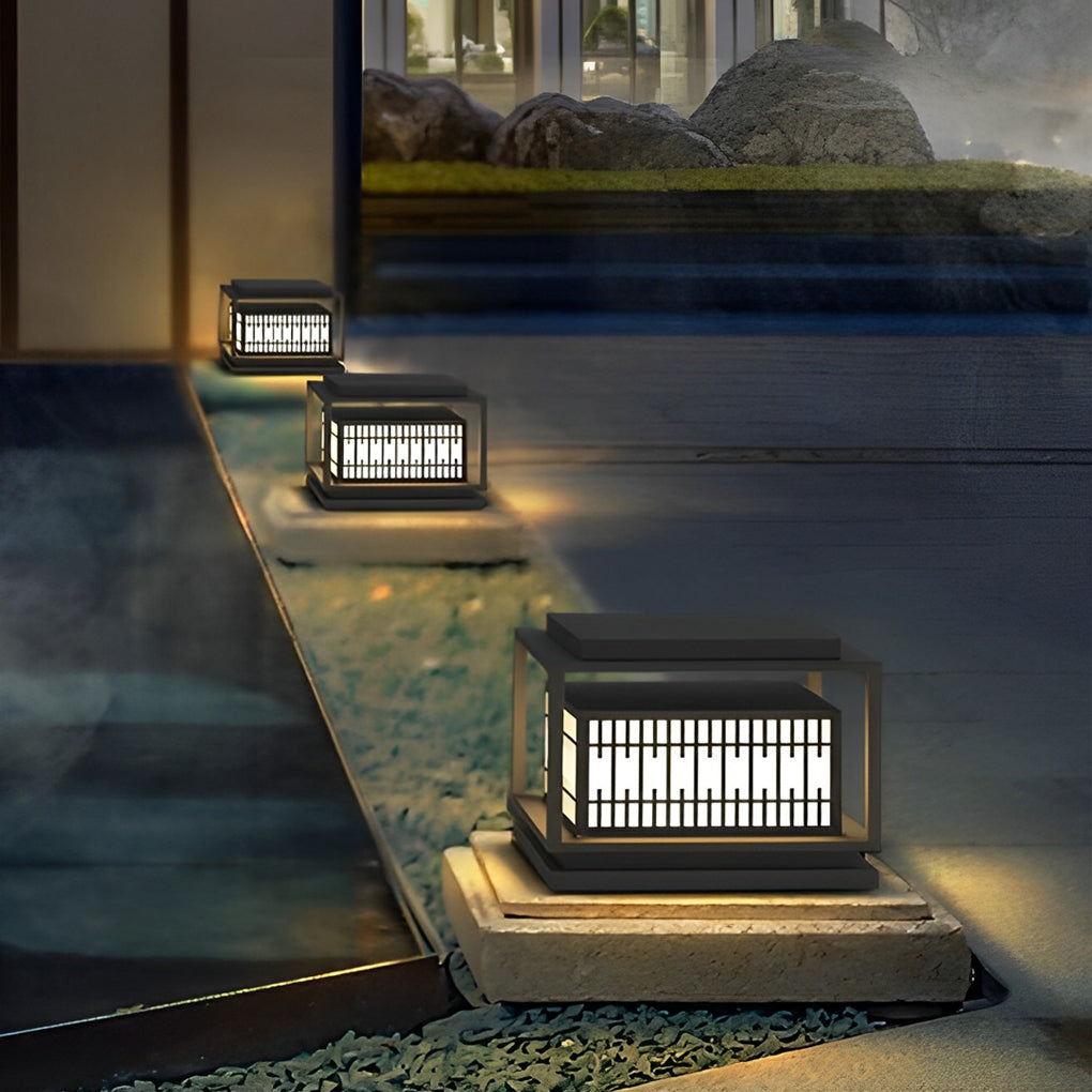 Square Industrial LED Outdoor Post Light - Waterproof Black Metal