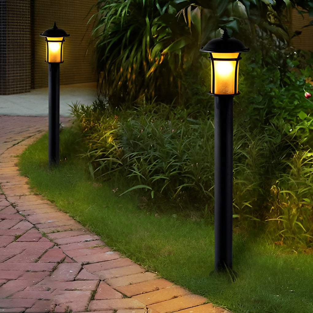 Traditional Iron & Glass LED Garden Lamp – Waterproof Outdoor Post