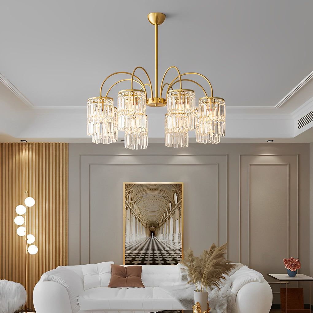 Crystal Shade Post-Modern Chandelier with Curved Arms - Gold Finish