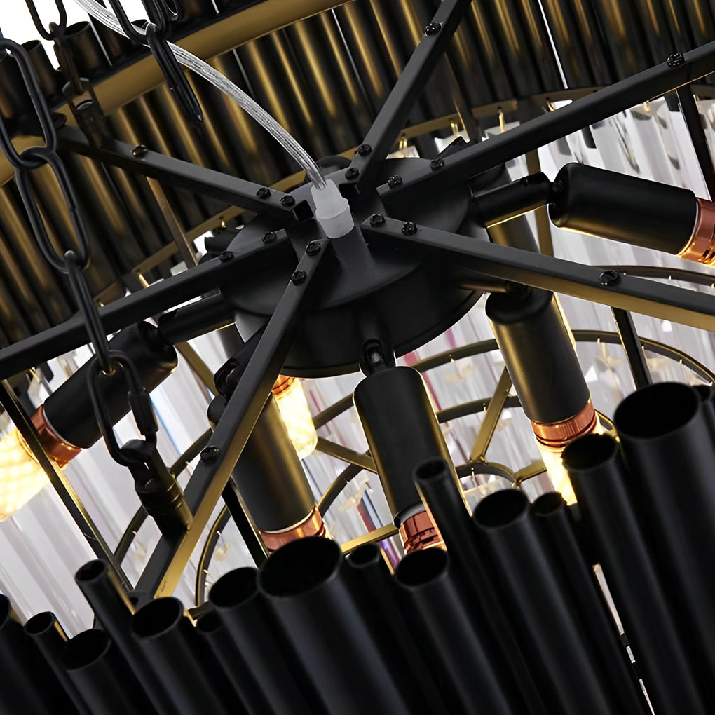 Modern Black Crystal Chandelier with Circular Metal Frame