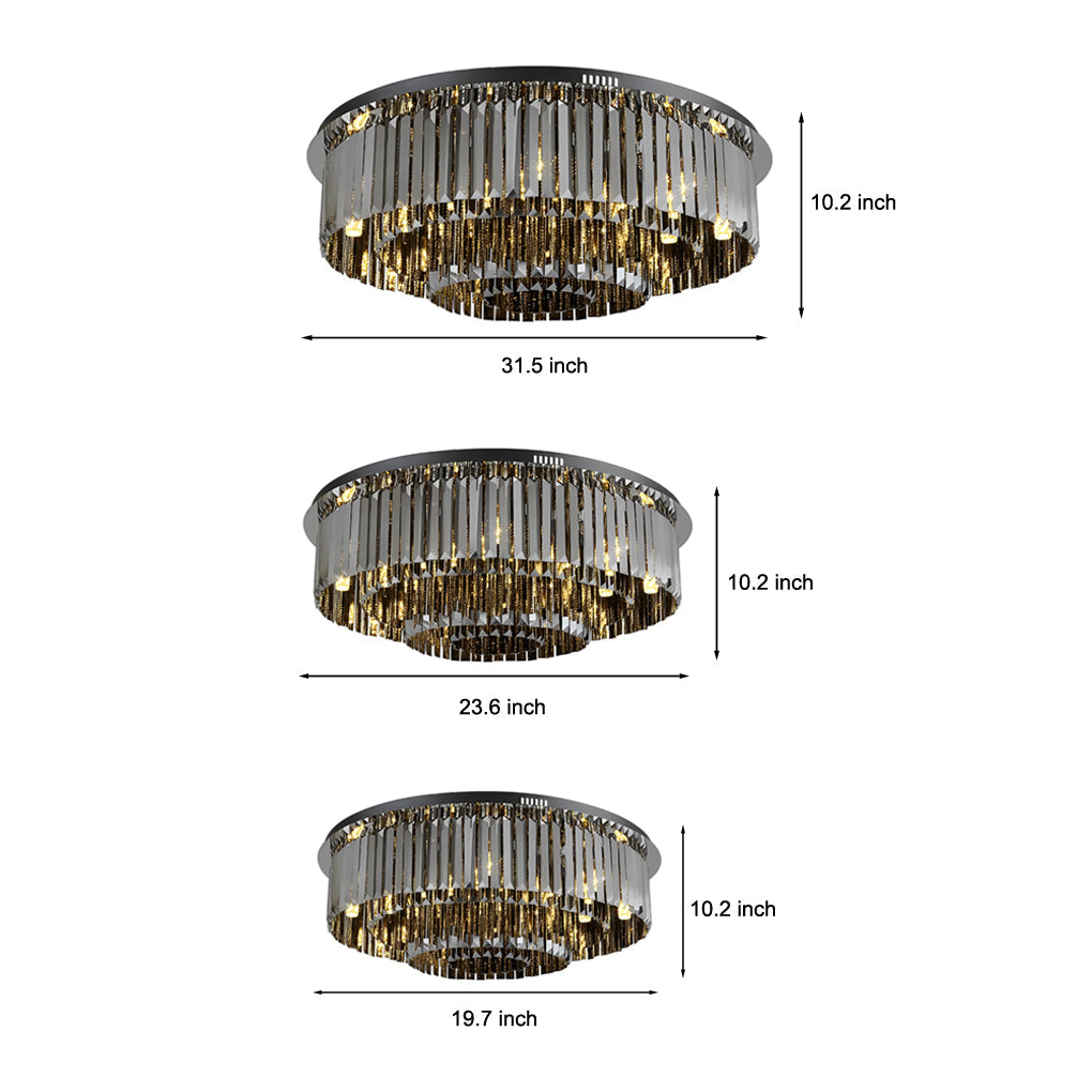 Modern Smoky Gray Crystal Flush Mount Ceiling Light with Dimming