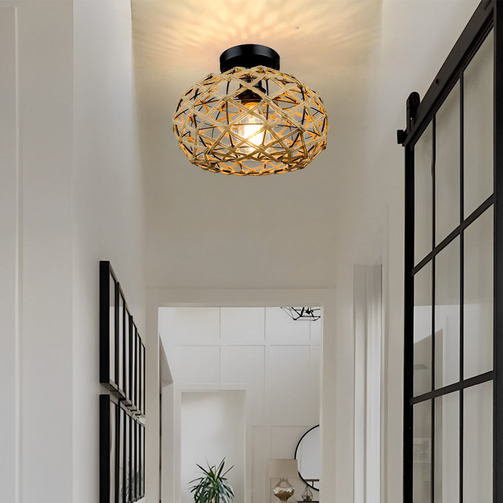 Hand-Woven Rope Pendant Light - Rustic Beige Ceiling Fixture