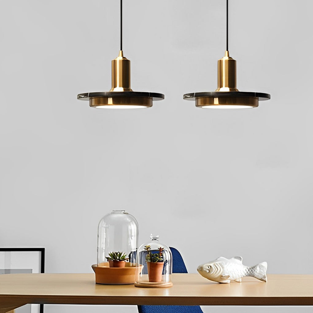 Modern Flying Saucer Pendant Light with LED, Iron & Marble Accent