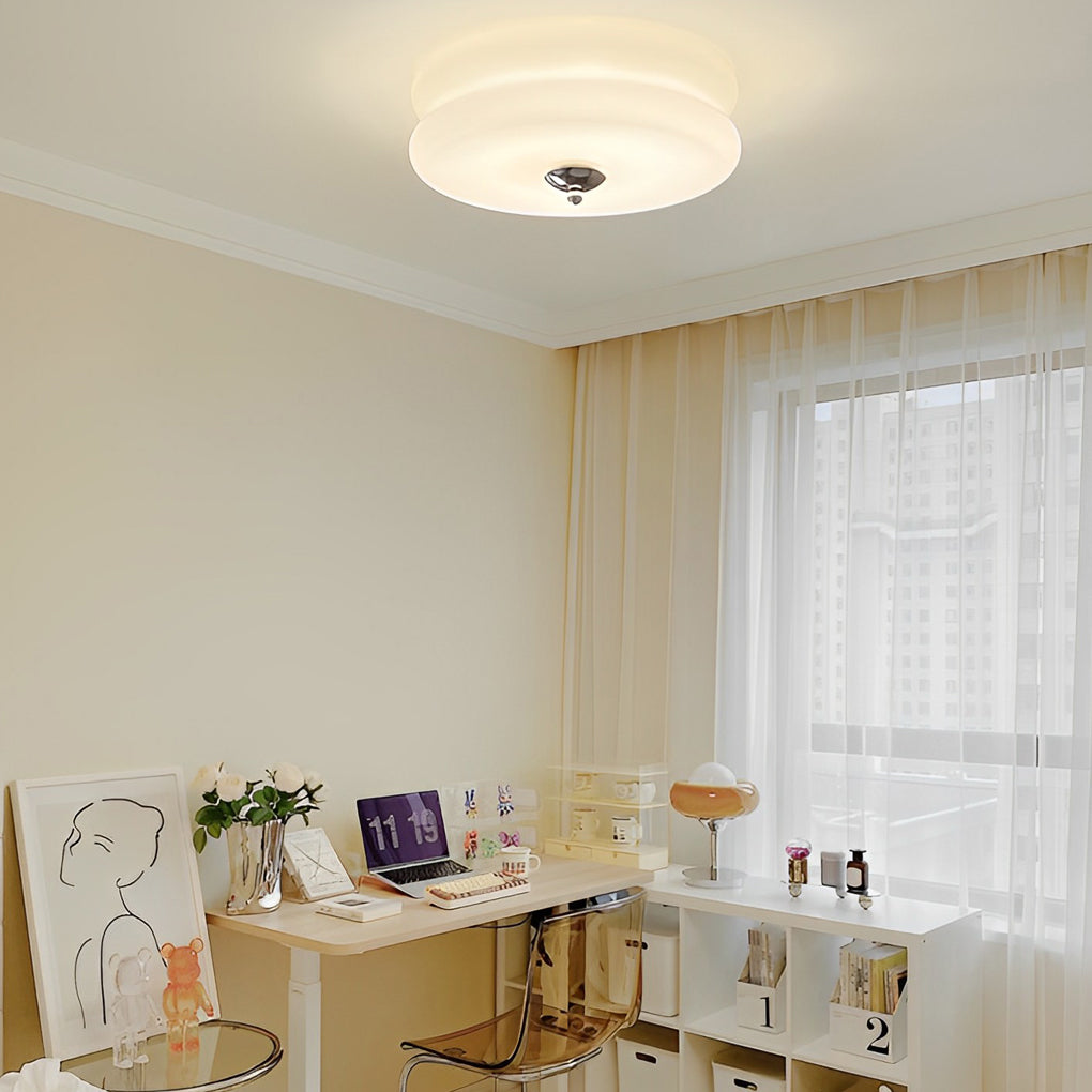 Modern Glass Drum LED Flush Mount Ceiling Light - Three Step Dimming