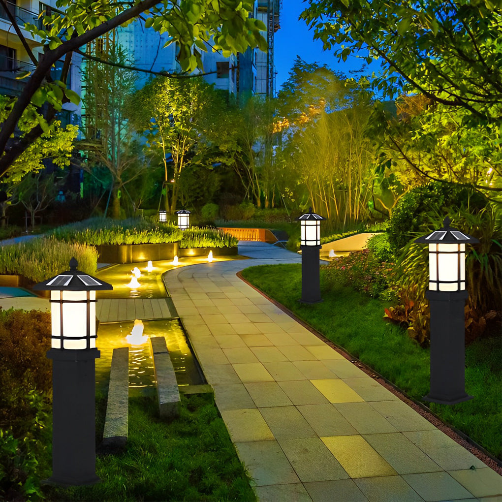 Modern Solar LED Bollard Light with Asian-Inspired Design