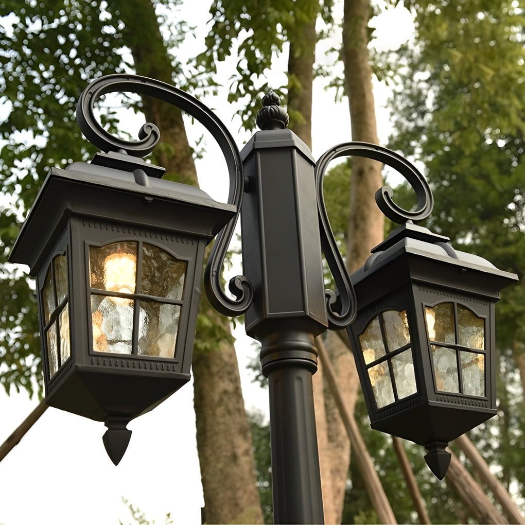 2-Light Outdoor Pole Light – Industrial Black Aluminum & Glass