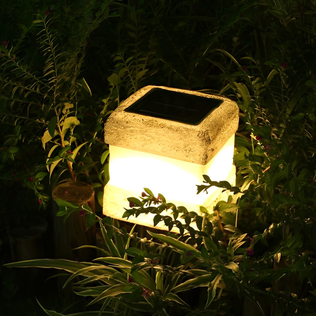 Modern Square Resin Solar LED Garden Lamp - Waterproof Outdoor Light