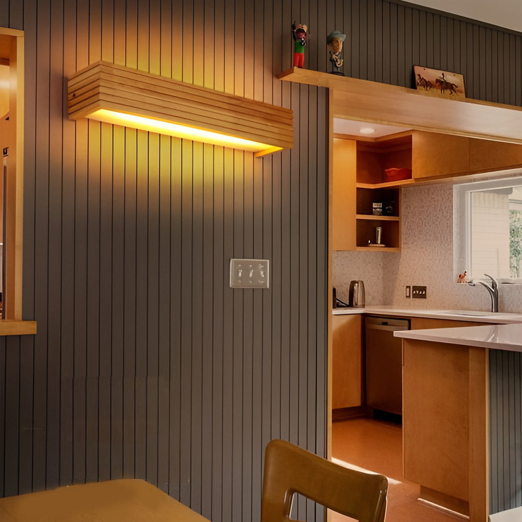 Wood Rectangular Waterproof LED Wall Sconce Mirror Light