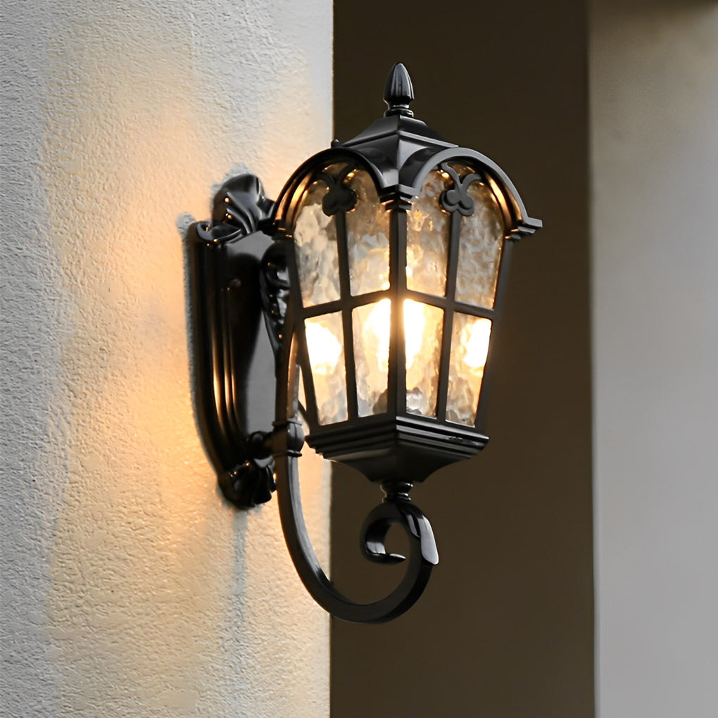 Industrial Glass Outdoor Wall Lamp - Waterproof Black Aluminum