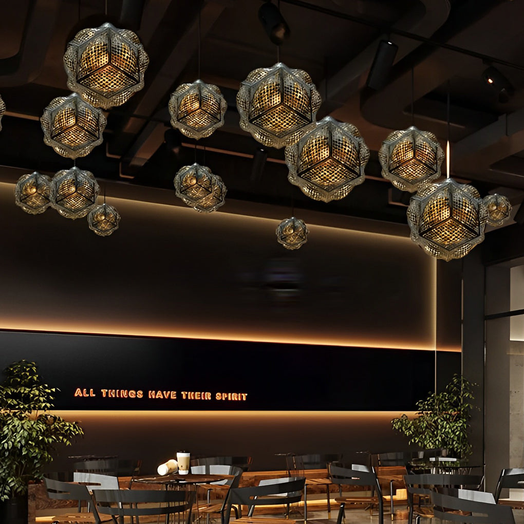 3D Geometric Stainless Steel Pendant Light - Modern Spherical Design