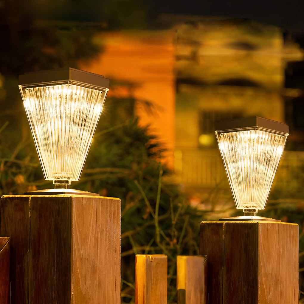 Solar Pathway Post Light with Ripple Shade & Dimmable LED