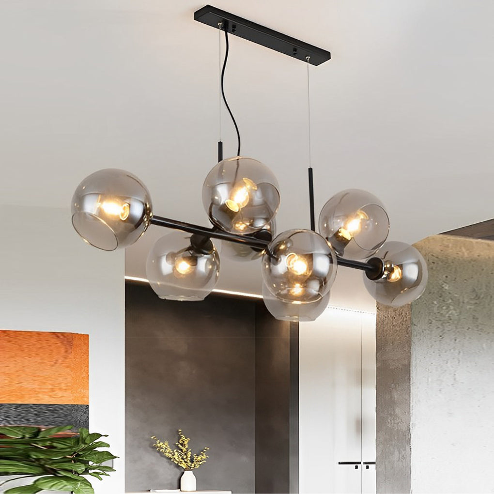 8-Light Glass Shade LED Chandelier Modern Dining Room Fixture