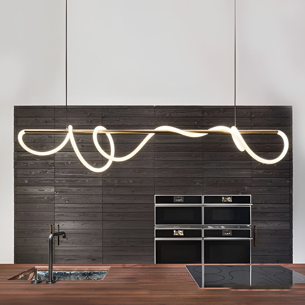 Modern LED Strip Chandelier - Gold Metal Adjustable Ceiling Light