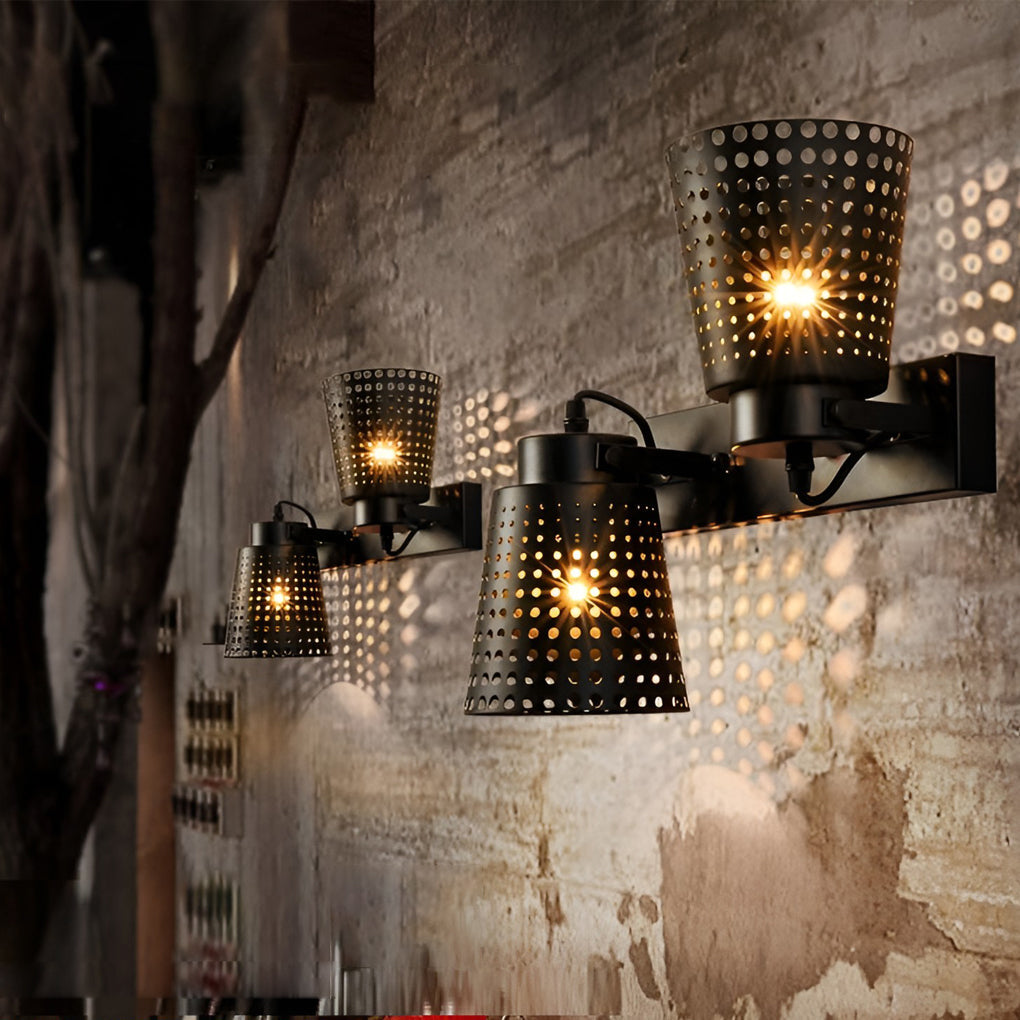 Adjustable Industrial Black Iron Wall Sconce with Hollow Shade