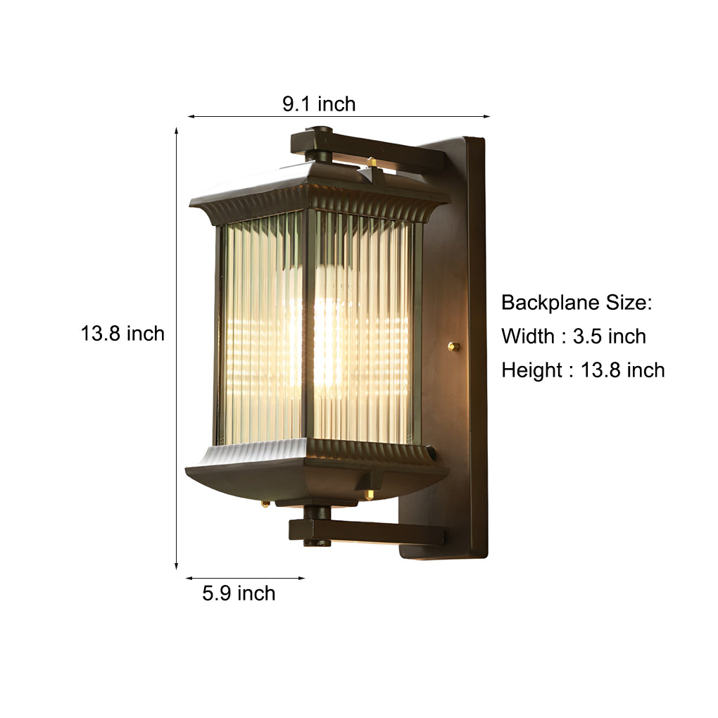 Retro Glass Shade Outdoor Waterproof Wall Light - Brown Aluminum