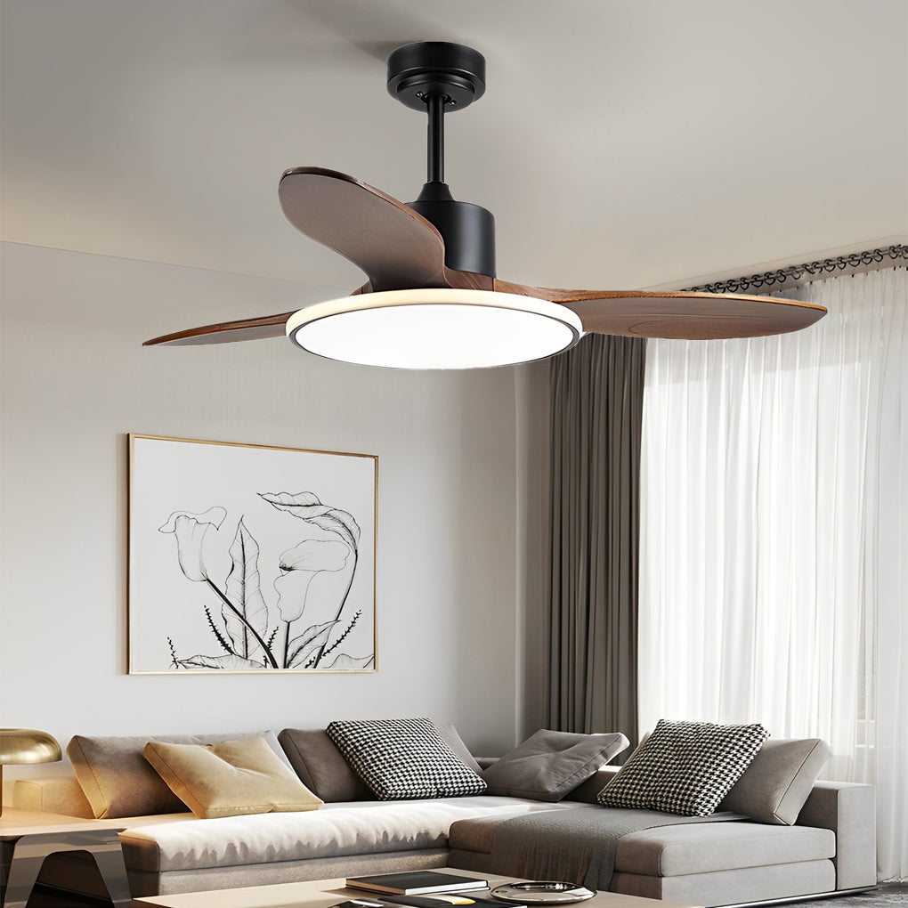 Modern Wood Ceiling Fan Light with Remote Control & 3-Step Dimming
