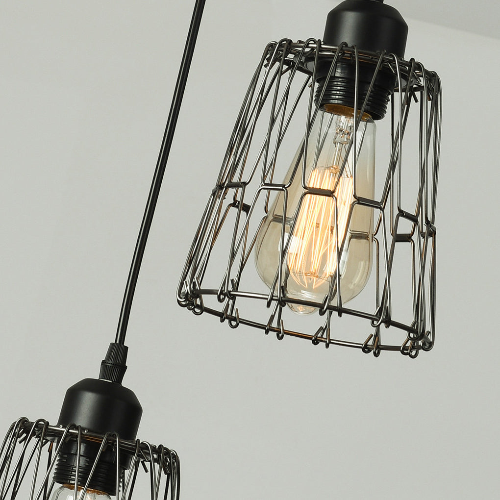 3-Light Adjustable Iron Cage Pendant Light Industrial Chandelier