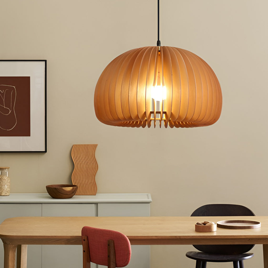 Pumpkin-Shaped Wood Pendant Light - Nordic Rustic Chandelier