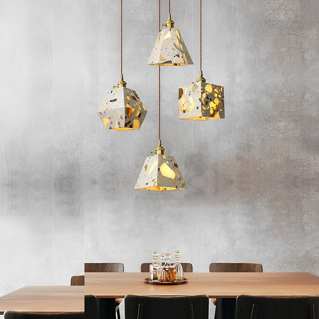 Modern Terrazzo Concrete Pendant Light with Copper Accent
