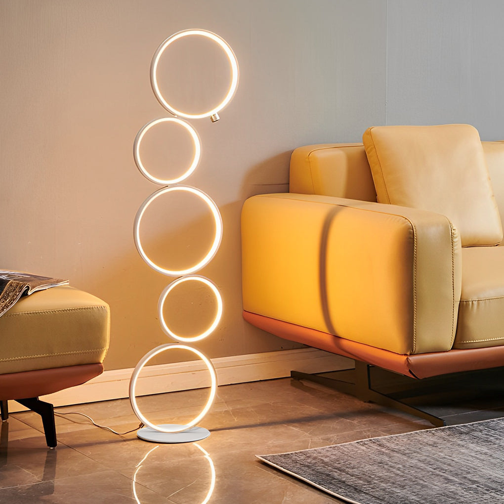 Modern 5-Ring LED Floor Lamp with Dimmer | Aluminum & Iron