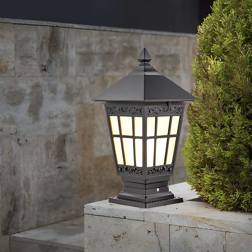 Solar LED Post Cap Light - Aluminum & Glass - Retro Modern Brown