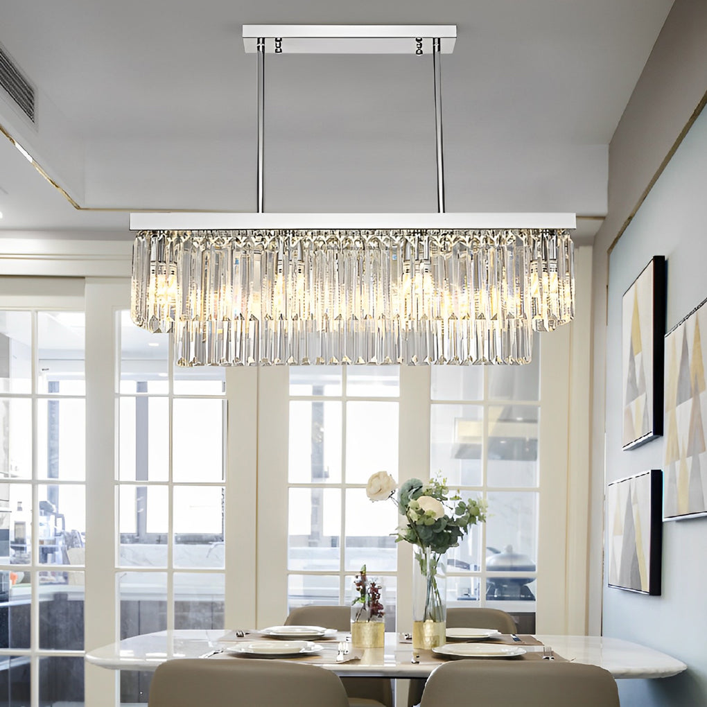 Rectangular Crystal Metal Chandelier with 3-Step Dimming