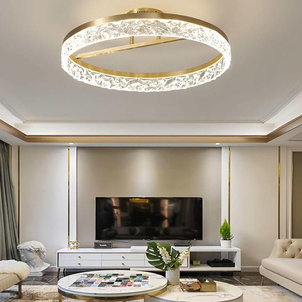 Modern Round Gold Ceiling Light 60W LED Flush Mount Acrylic Lamp