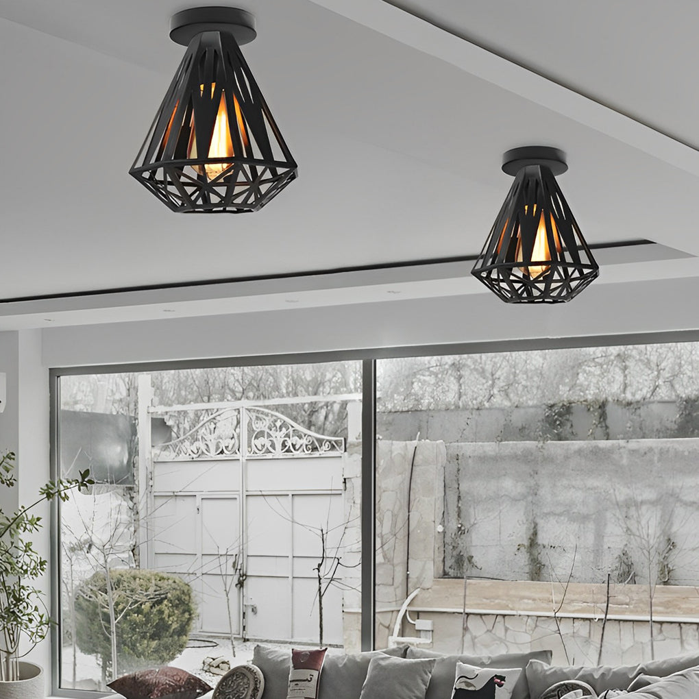 Industrial Iron Cage Semi-Flush Ceiling Light with LED
